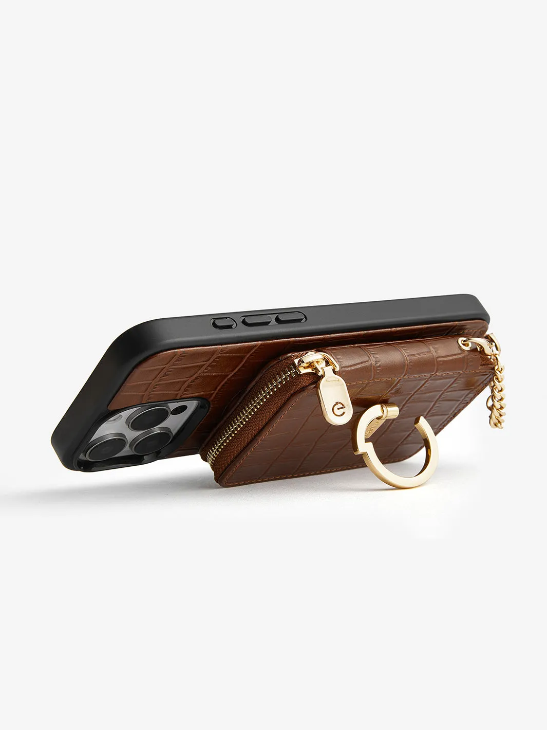 Crocodile Design Set- Detachable Wireless Charging Crossbody E-Stand Wallet Phone Case Round Pouch Set
