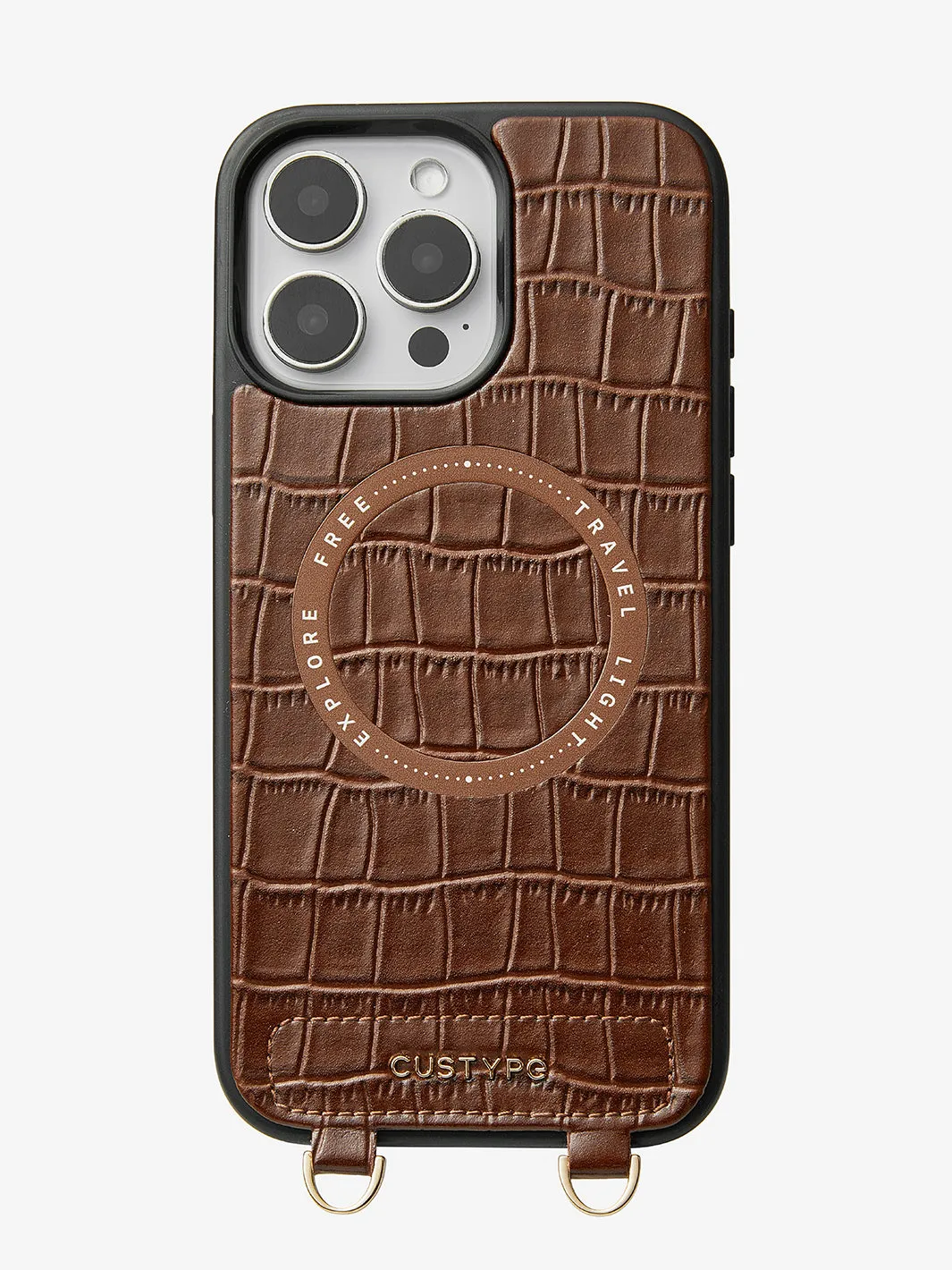 Crocodile Design Set- Detachable Wireless Charging Crossbody E-Stand Wallet Phone Case Round Pouch Set