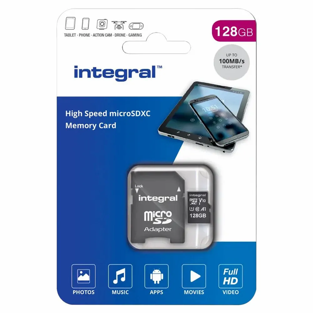 Integral V10 UHS-I U3 High Speed 128GB Memory Card - Black | INMSDX128G-100V10